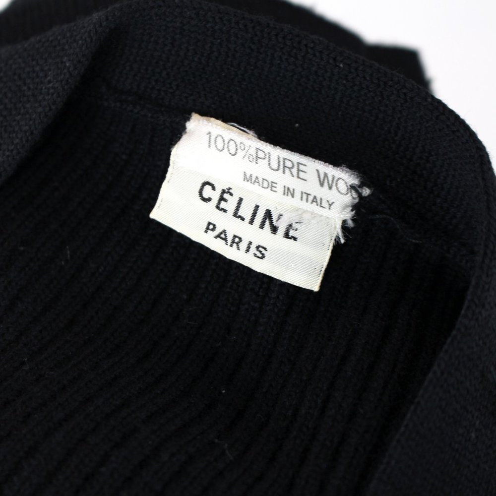CÉLINE Black Ribbed Knit Button Up Wool Cardigan 40 VTG Paris Sport Sweater M - Picture 7 of 8